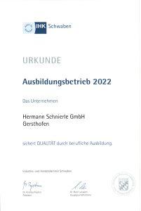IHK Urkunde Ausbildungsbetrieb 2022